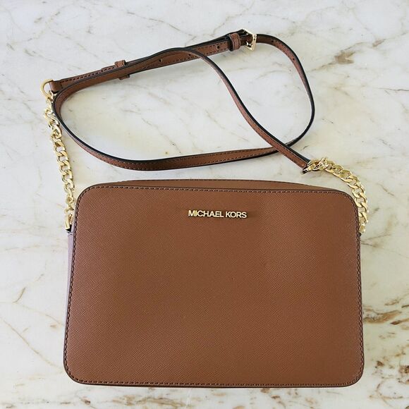 MICHAEL KORS Jet Set Item Luggage Leather Zip Chain East West Crossbody Bag - Picture 1 of 11